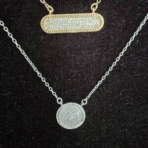 WHBM Pave Crystals Mixed Metals Gold & Silver Double Strand Necklace